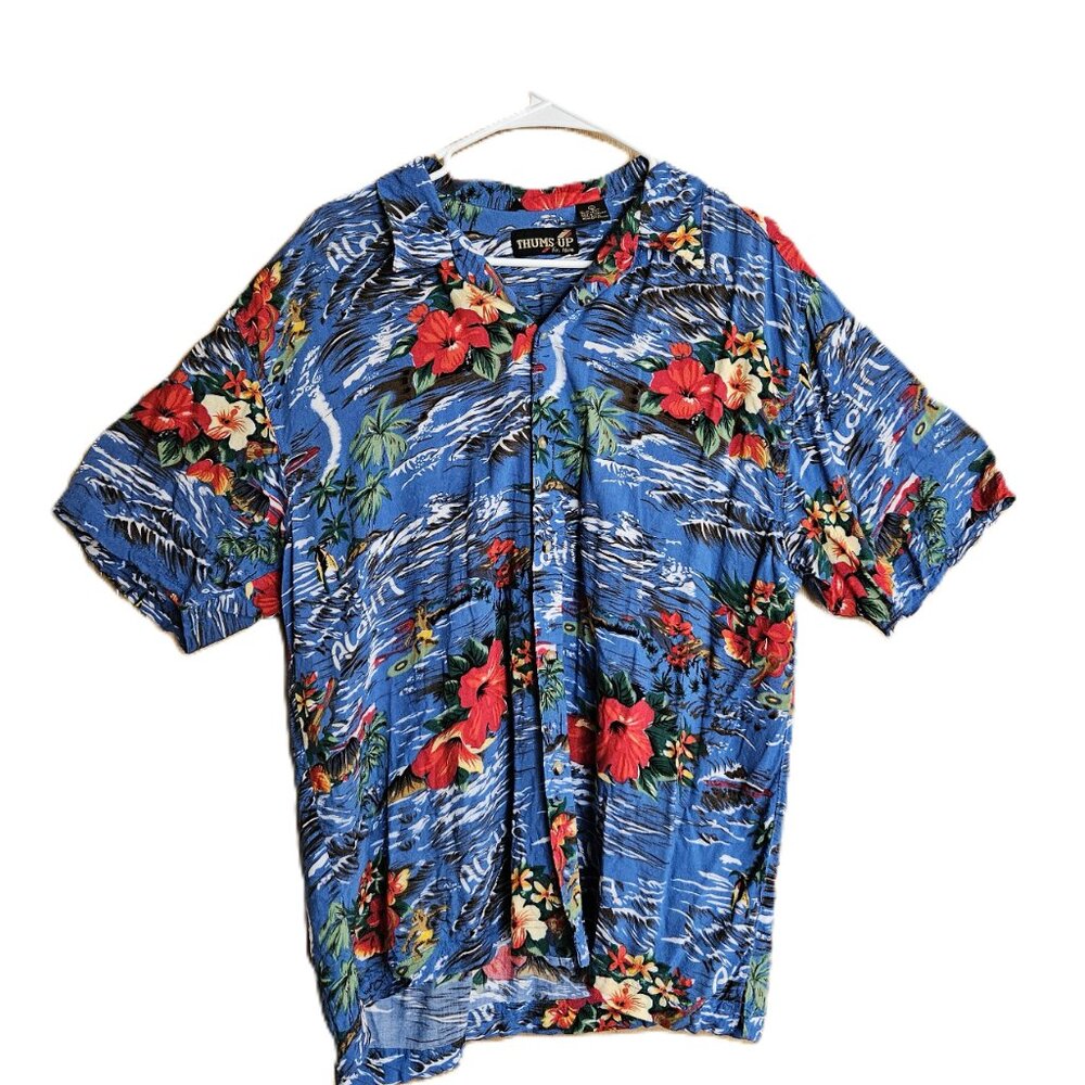 💜Thums Up Hawaiian Shirt Short Sleeve L Mens